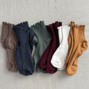 Set of Six Ribbed Ruffle Socks